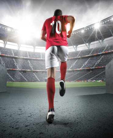 Soccer player entering the 3d imaginary stadium