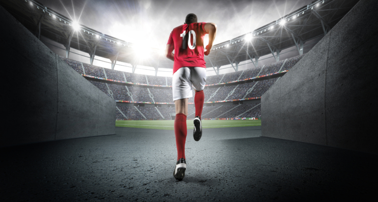 Soccer player entering the 3d imaginary stadium