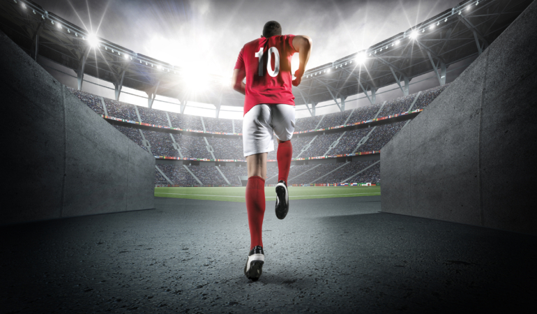 Soccer player entering the 3d imaginary stadium