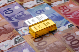 Gold and silver bullion or ingots as metals for bank storage, investments. Gold and silver bars