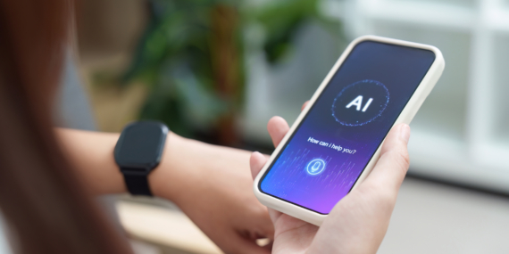 AI Assistance. User engaging with AI on smartphone for support.
