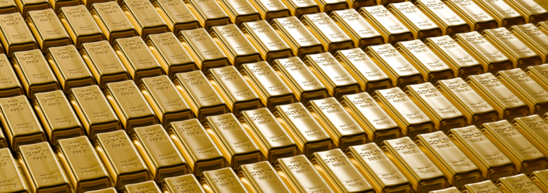 3D Three Dimensional Illustration of Rows of Shiny Fine Gold Bars 999.9 Stacked in Vault Reserve